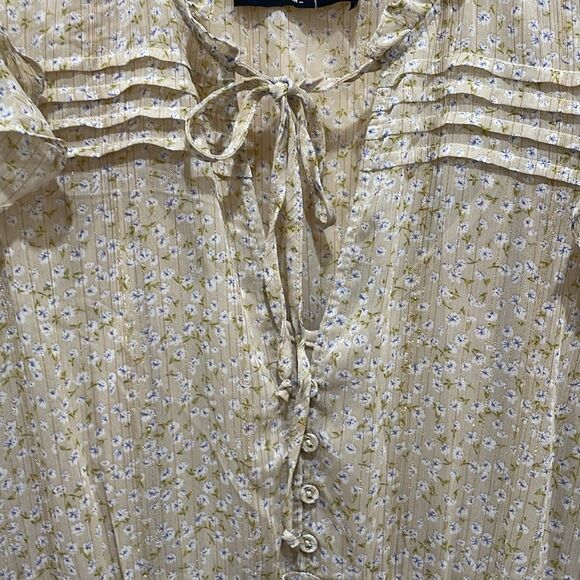 OPT Floral Tiered Ruffle Midi Dress Neutral Gold Prairie BOHO Floral, Size M - Picture 5 of 10